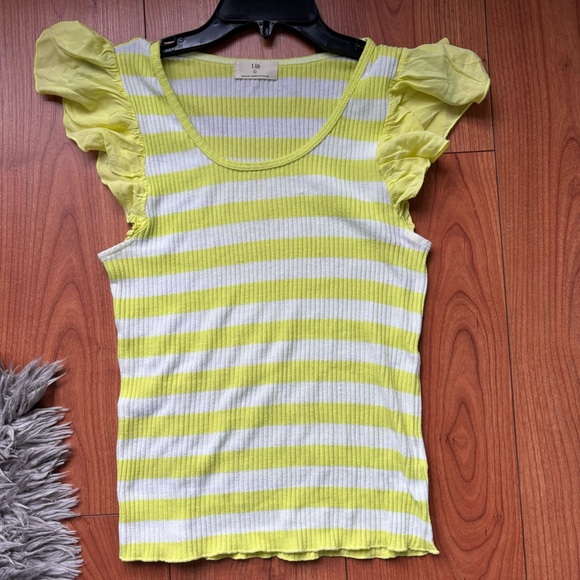 Anthropologie, T.La Yellow Stripe Flutter Sleeve Rib Knit Top Size Large - Picture 11 of 11